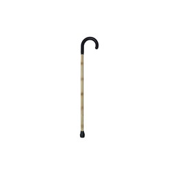 Wooden cane with a curved plastic handle