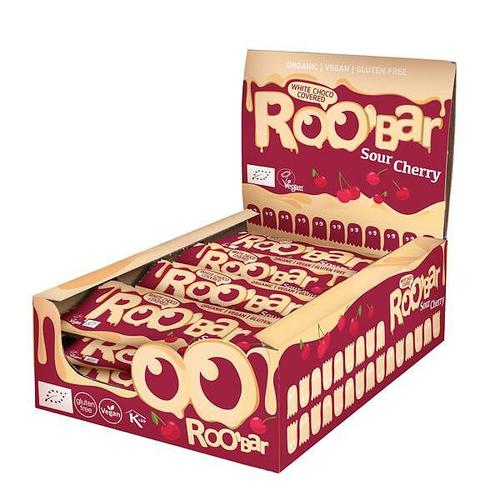 Кутия 16 бр. Roobar с Вишни Покрит с Бял Шоколад, 30g