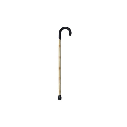 Wooden cane with a curved plastic handle