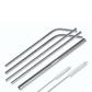 Set of reusable metal straws made of stainless steel