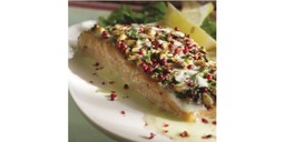 ﻿Salmon with pink pepper and white wine sauce with Mastikova resin